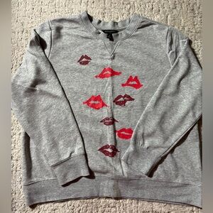 Banana Republic Gray Sweatshirt with Lip Print
